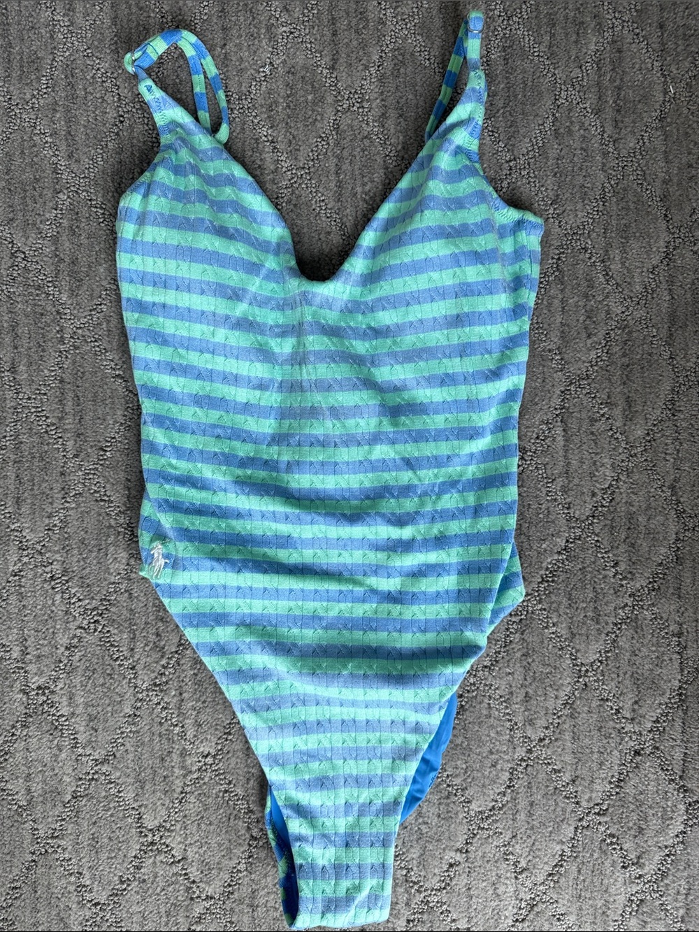 Polo by Ralph Lauren Aqua and Teal Striped One-Piece Swimsuit